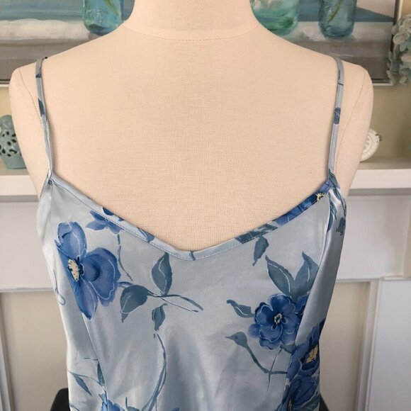 Private Luxuries Y2K Size M Night Gown Satiny Blue Floral Slip Dress 90s - Picture 5 of 8